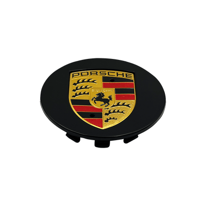 4 stk. Porsche Centerkapsler i Sort & Guld 76mm