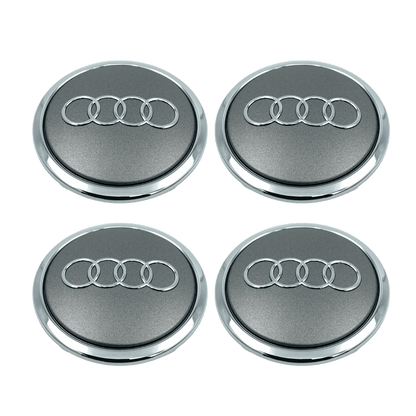 4 Stk. Chrome Audi Centerkapsler med Chrome Kant - Driverse - Centerkapsler - Driverse - Driverse - AD-OG-CK-CH-61 - 61mm - Chrome - -