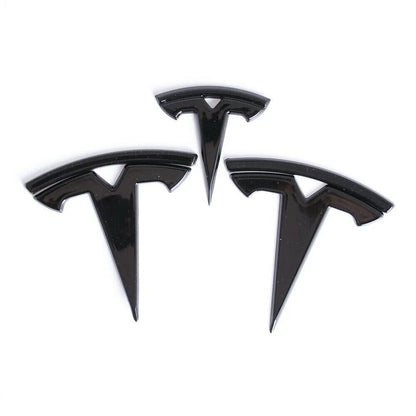 3 stykker. Svart Tesla Model S-logosett 